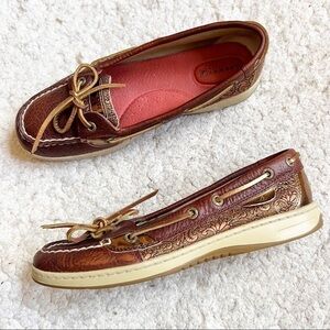 Sperry Top-Sider Women's Angelfish Tan/Bronze Damask Boat Loafers Size 8M